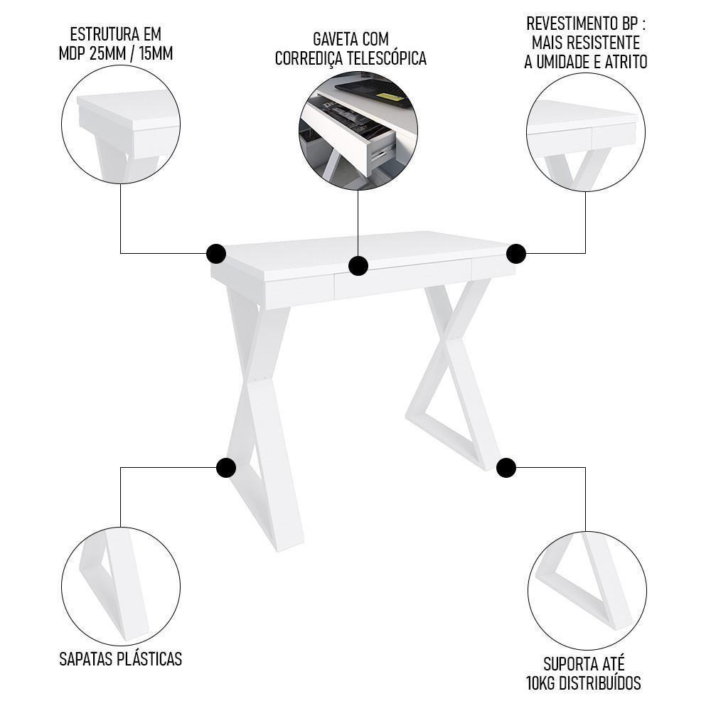 Mesa Escrivaninha 90cm Veneti E Estante Livreiro 90x187cm Lean A06 Branco - Mpozenato - 3