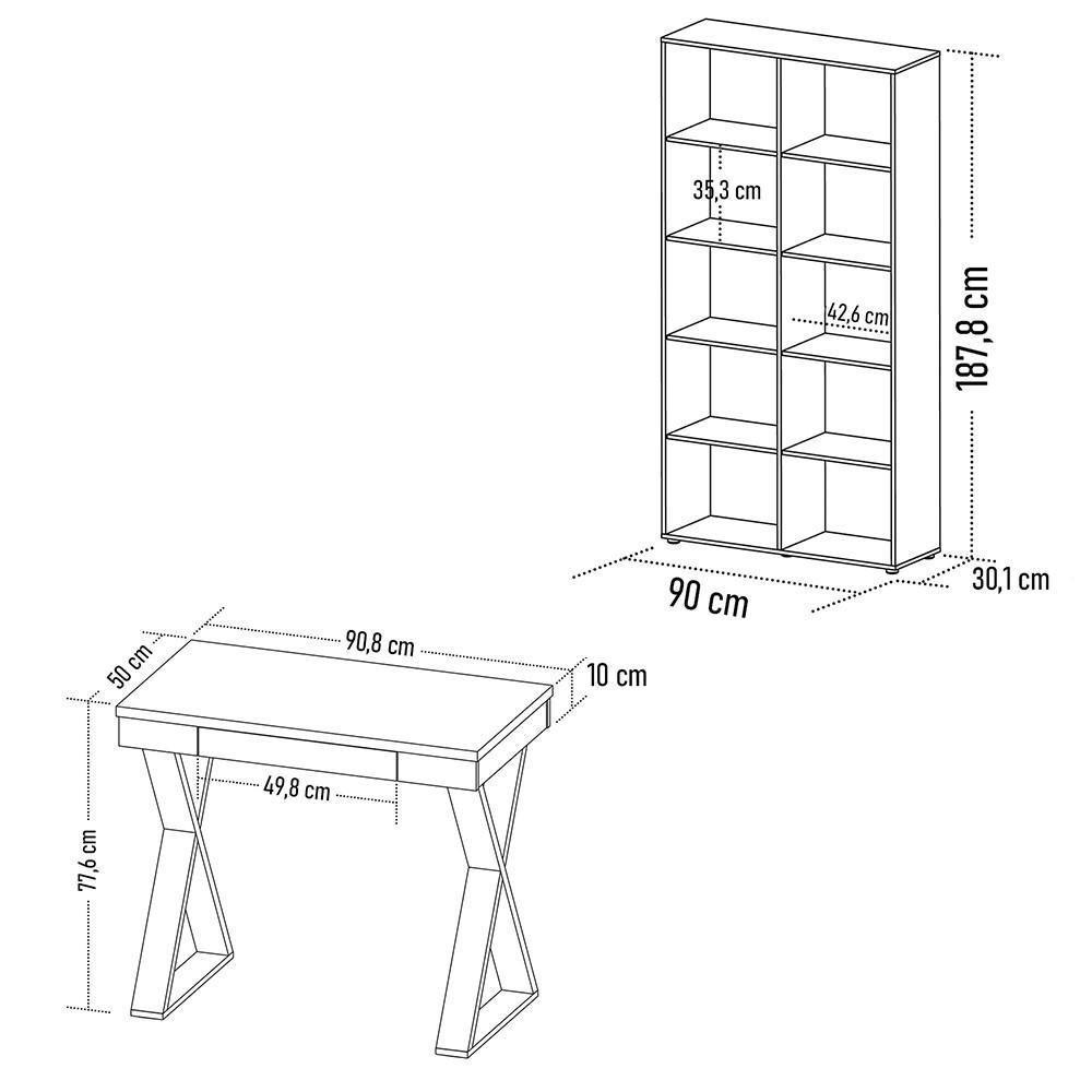 Mesa Escrivaninha 90cm Veneti E Estante Livreiro 90x187cm Lean A06 Branco - Mpozenato - 4