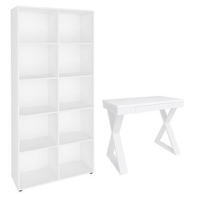 Mesa Escrivaninha Veneti com Estante Lean A06 1 Gaveta MDP 91cm Branco Mpozenato
