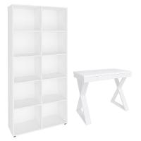 Mesa Escrivaninha 90cm Veneti E Estante Livreiro 90x187cm Lean A06 Branco - Mpozenato - 1