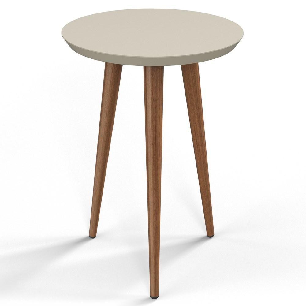 Mesa De Apoio Redonda Pés Madeira Luna 530 Off White - Patrimar - 1