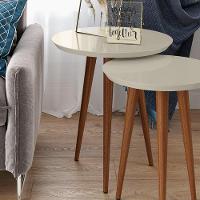 Mesa De Apoio Redonda Pés Madeira Luna 530 Off White - Patrimar - 3