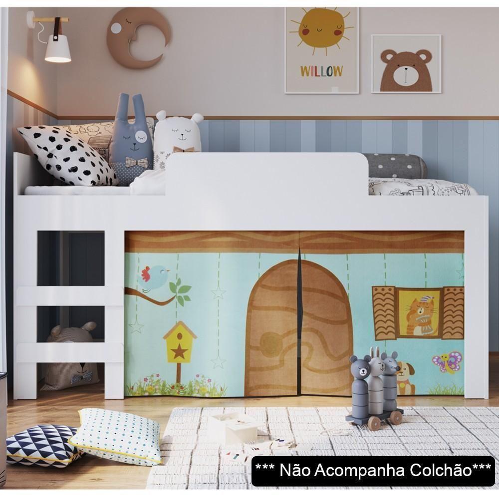 Cama Elevada Com Cortina Alegria Meu Fofinho A05 Branco - Mpozenato - 2