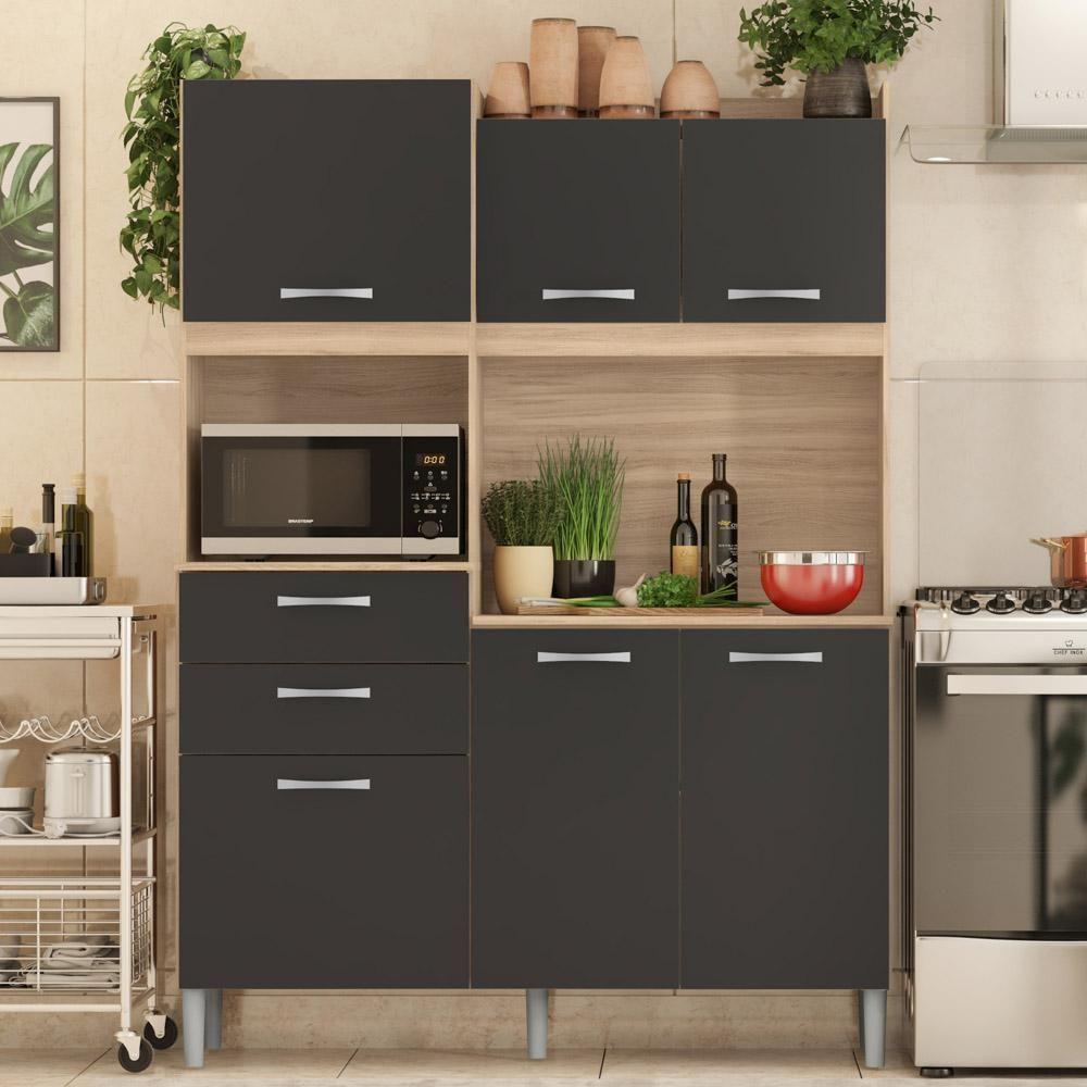 Kit Cozinha Compacta 6 Portas 2 Gavetas Harmonia D02 Avena/grafito - Mpozenato - 2