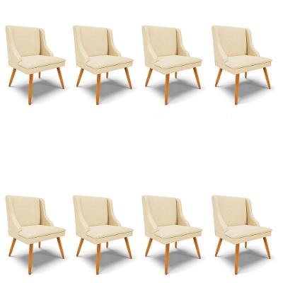 Kit 8 Cadeiras Estofadas Para Sala De Jantar Pés Palito Lia Veludo Off White Luxo - Ibiza