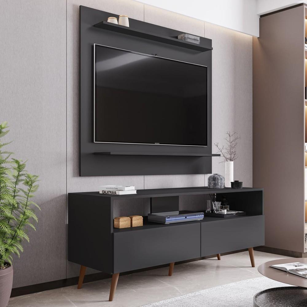 Painel Para Tv 50 Pol Senna E Rack Bancada 136cm Versa Z34 Preto - Mpozenato - 2