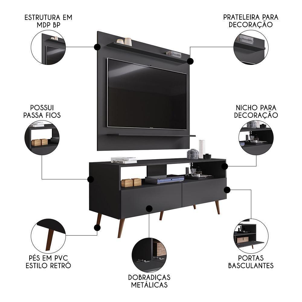 Painel Para Tv 50 Pol Senna E Rack Bancada 136cm Versa Z34 Preto - Mpozenato - 3