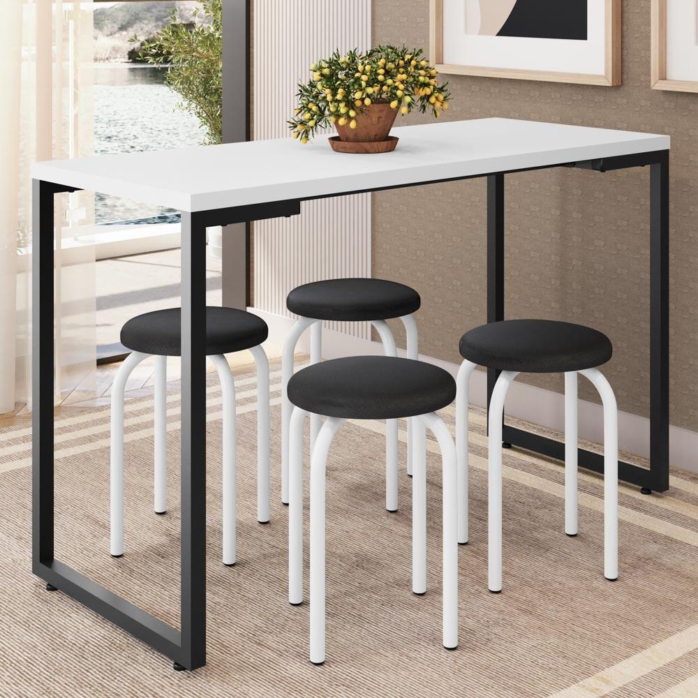 Mesa De Cozinha Bistrô Porto Branco 120cm Com 4 Banquetas Industriais Maviê Preto/branco - Mpozenato - 2