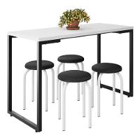 Mesa De Cozinha Bistrô Porto Branco 120cm Com 4 Banquetas Industriais Maviê Preto/branco - Mpozenato - 1
