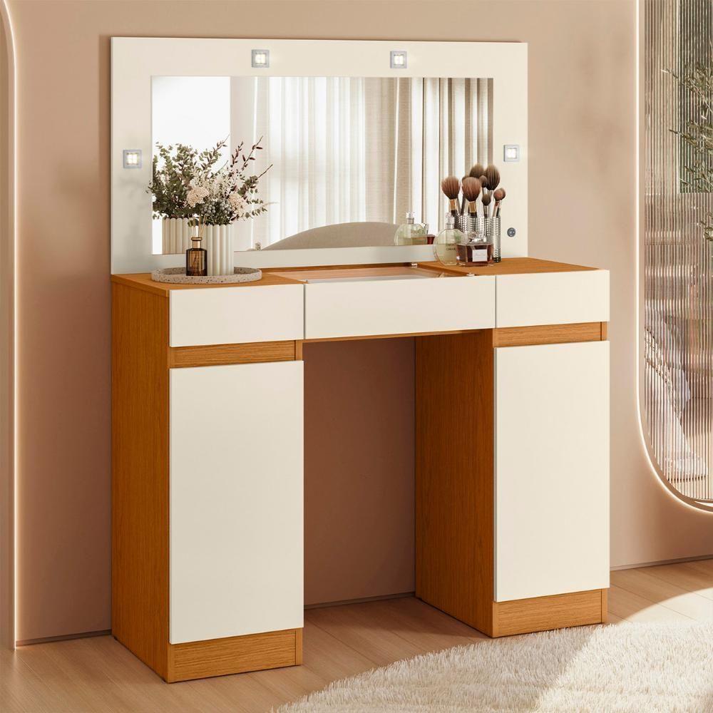 Penteadeira Camarim Com Espelho Studio Beauty A02 Off/cinamomo - Mpozenato - 2