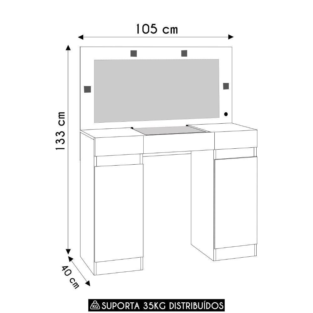 Penteadeira Camarim Com Espelho Studio Beauty A02 Off/cinamomo - Mpozenato - 4