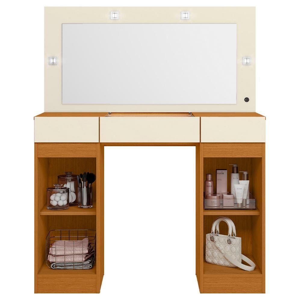 Penteadeira Camarim Com Espelho Studio Beauty A02 Off/cinamomo - Mpozenato - 5