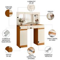 Penteadeira Camarim Com Espelho Studio Beauty A02 Off/cinamomo - Mpozenato - 3