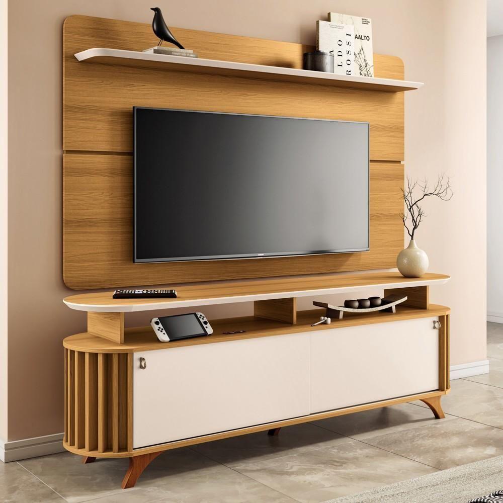 Painel Para Tv 70 Pol Curv E Rack Bancada Alba Off/cinamomo - Hb Móveis - 2