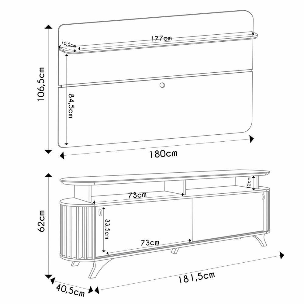 Painel Para Tv 70 Pol Curv E Rack Bancada Alba Off/cinamomo - Hb Móveis - 4