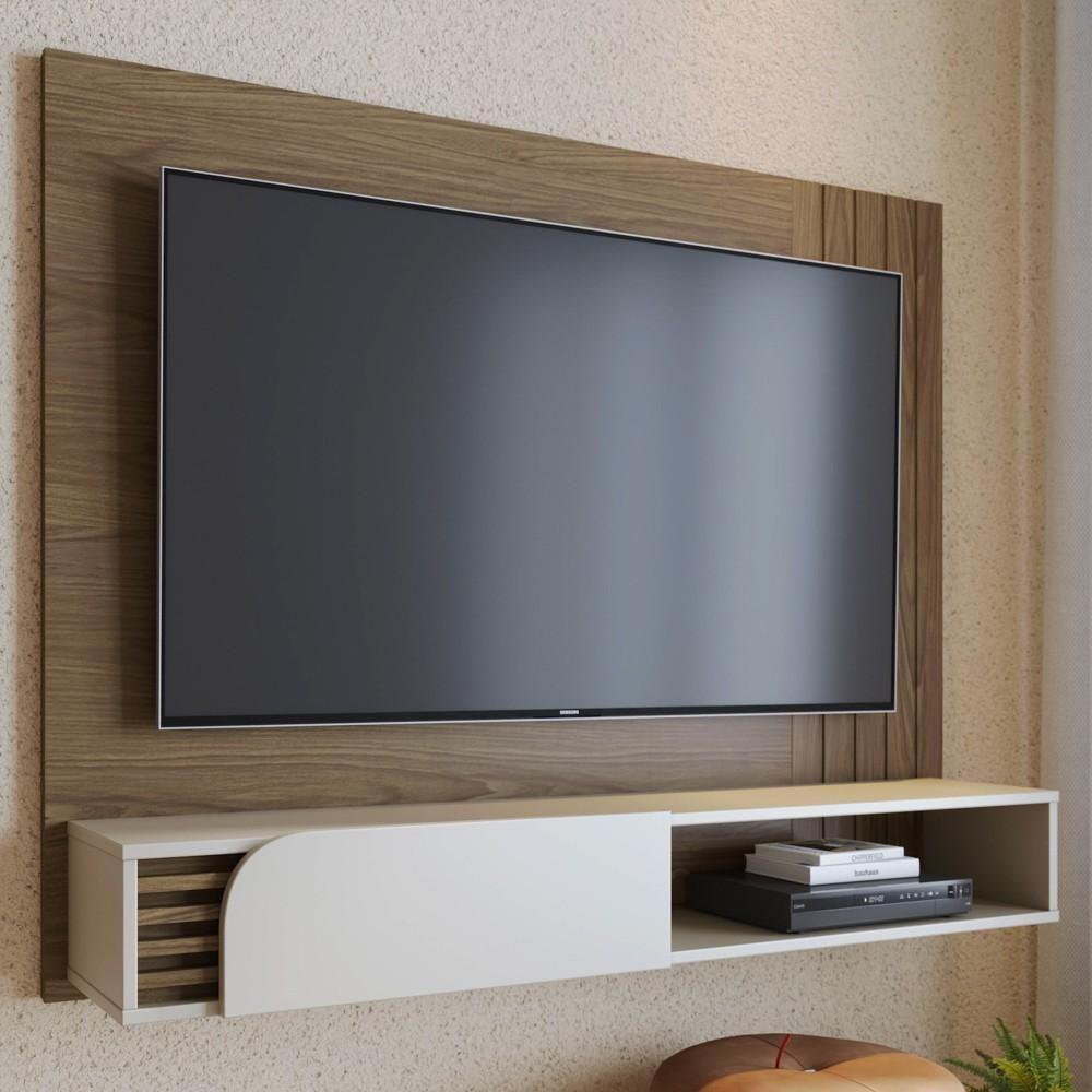 Painel Para Tv 55 Pol Com Bancada Madrid C05 Amêndoa/off White Matte - Mpozenato - 2