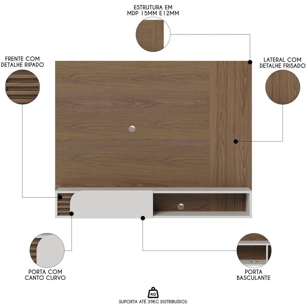 Painel Para Tv 55 Pol Com Bancada Madrid C05 Amêndoa/off White Matte - Mpozenato - 3