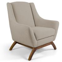 Poltrona Decorativa Base Manu Madeira Juliet C-129 Linho Bege Escuro - Domi - 1