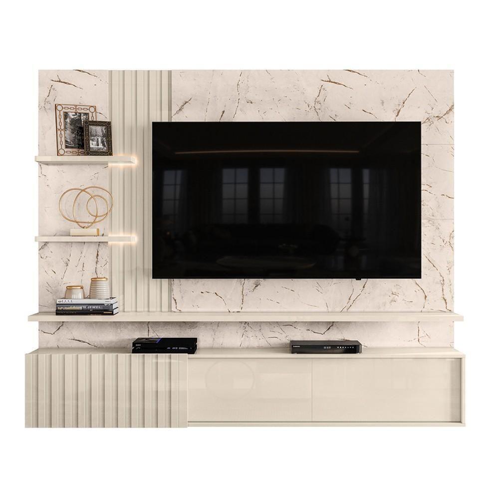 Painel Para Tv Até 55 Pol. Bancada Suspensa Atena Calacata/off White - Madetec - 1