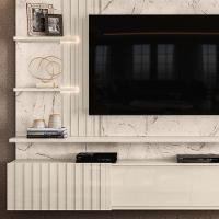 Painel Para Tv Até 55 Pol. Bancada Suspensa Atena Calacata/off White - Madetec - 3