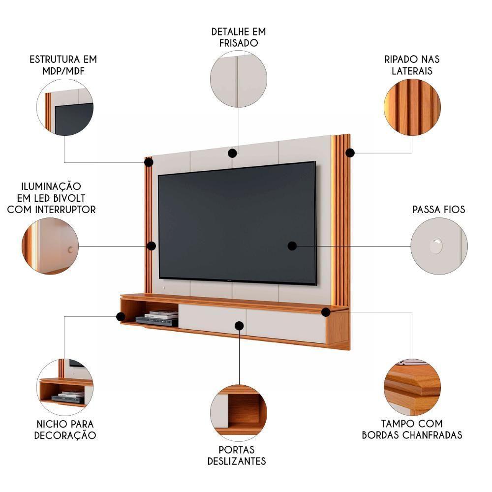 Painel Tv 75 Pol E Bancada Suspensa Trento Off White/freijó C05 - Mpozenato - 3