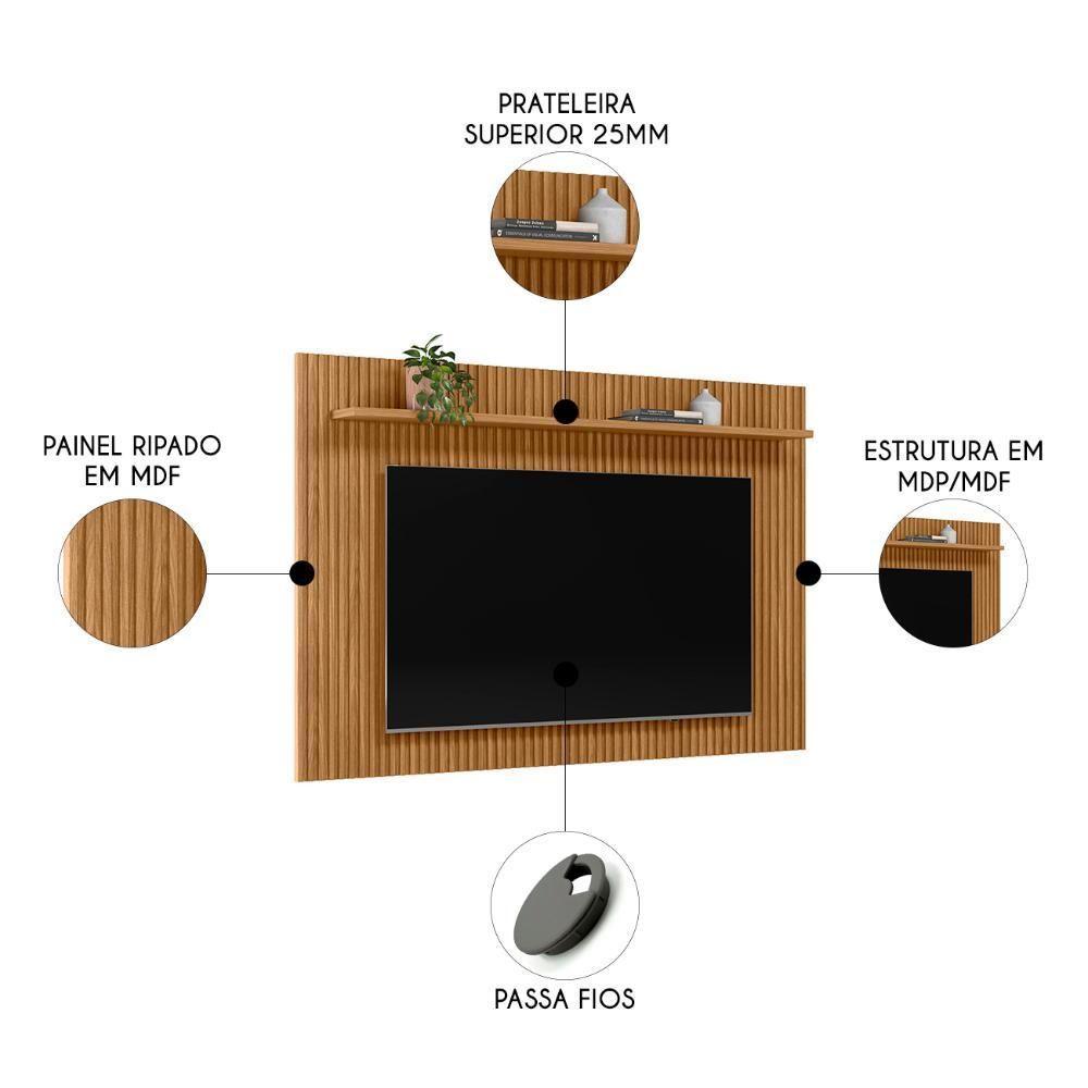 Painel Tv 75 Pol 201cm Ripado Com Prateleira Benty Nature L06 - Mpozenato - 3