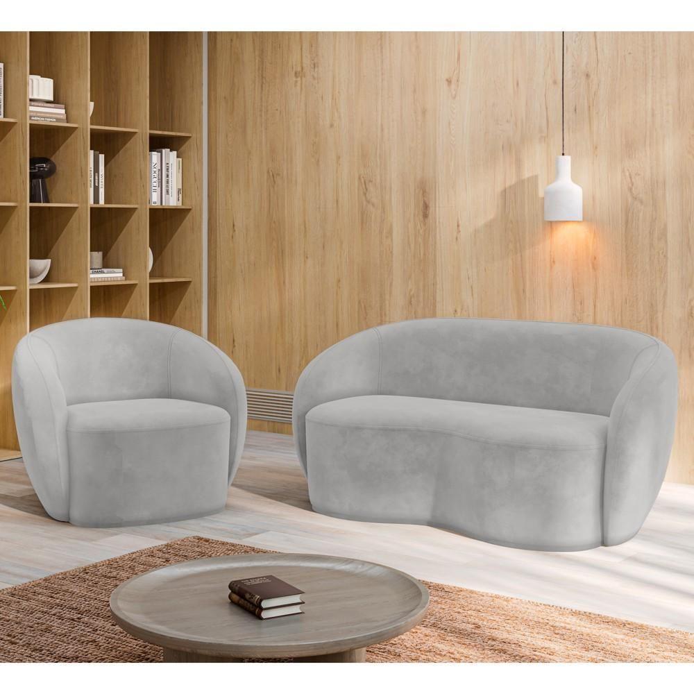 Sofá 3 Lugares Living 180cm E 1 Poltrona Giratória Garbin Z08 Veludo Cinza - Mpozenato - 2