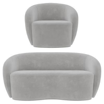 Sofá 3 Lugares Living 180cm E 1 Poltrona Giratória Garbin Z08 Veludo Cinza - Mpozenato