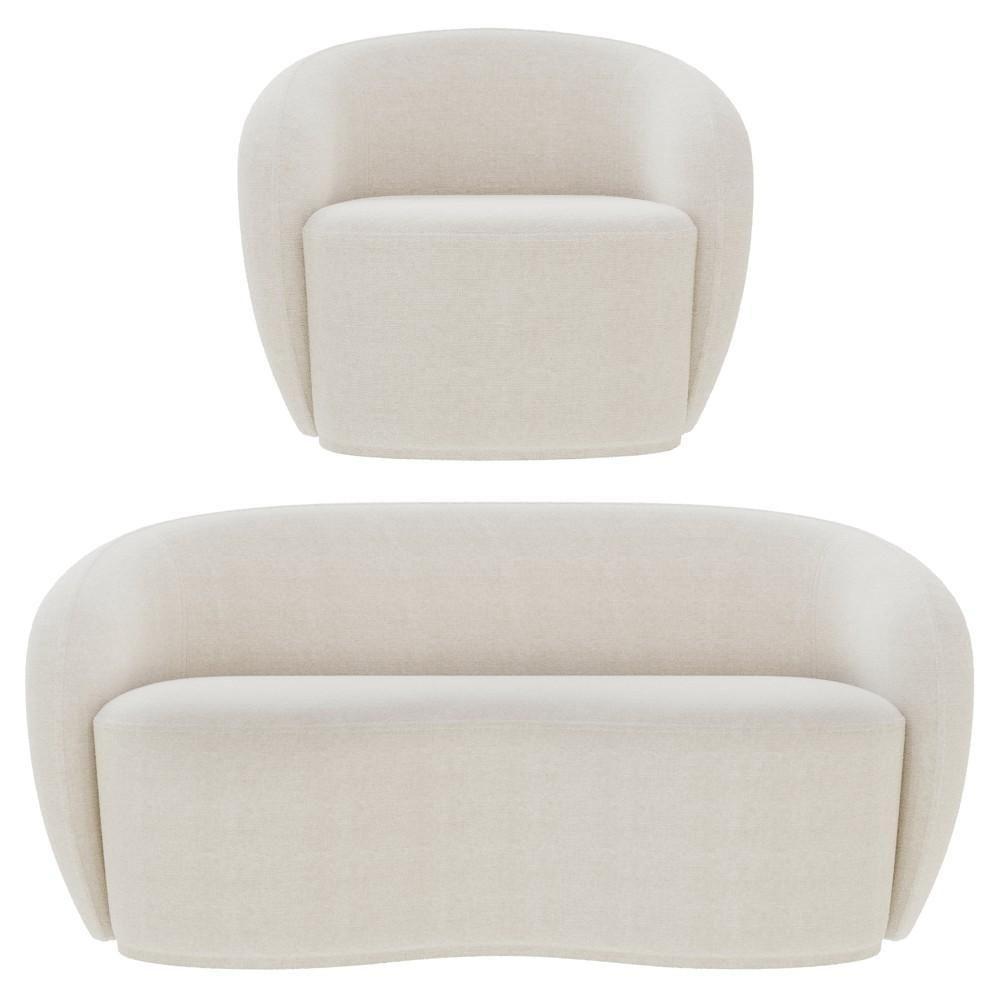 Sofá 3 Lugares Living 180cm E 1 Poltrona Giratória Garbin Z08 Boucle Bege - Mpozenato - 1