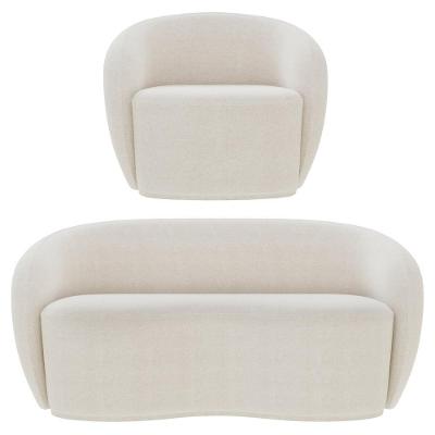 Sofá 3 Lugares Living 180cm E 1 Poltrona Giratória Garbin Z08 Boucle Bege - Mpozenato