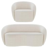 Sofá 3 Lugares Living 180cm E 1 Poltrona Giratória Garbin Z08 Boucle Bege - Mpozenato - 1