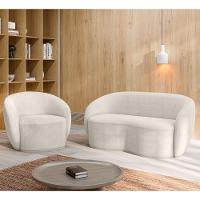 Sofá 3 Lugares Living 180cm E 1 Poltrona Giratória Garbin Z08 Boucle Bege - Mpozenato - 2