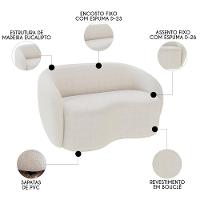 Sofá 3 Lugares Living 180cm E 1 Poltrona Giratória Garbin Z08 Boucle Bege - Mpozenato