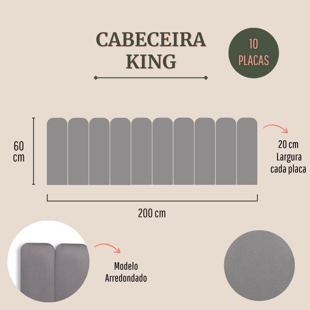 Cabeceira King Kit 10 Placas Modelo Arredondada - Suede Cinza - 2