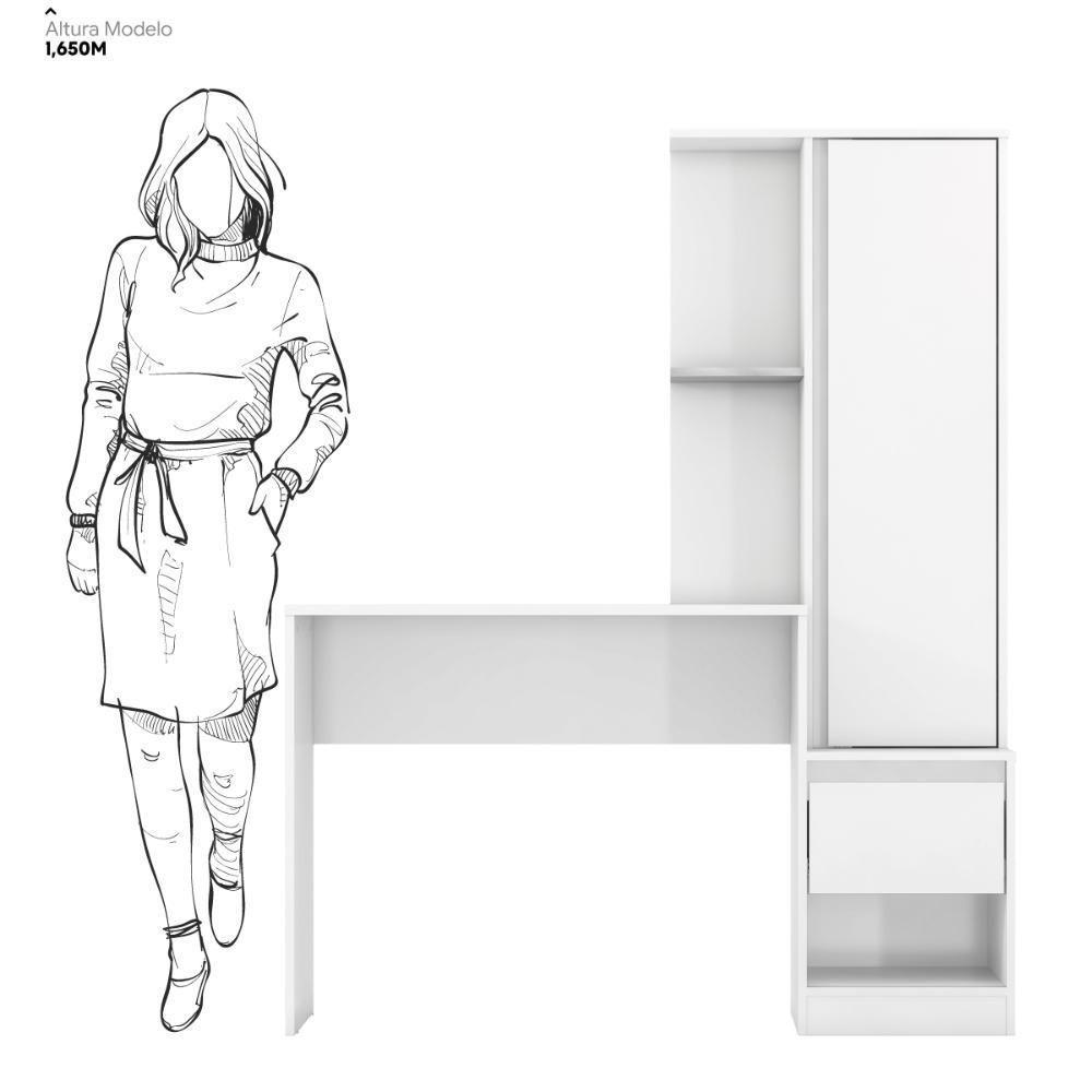 Penteadeira Com Espelho 1 Gaveta E 1 Porta Branco Amoudi Móveis Branco - 4