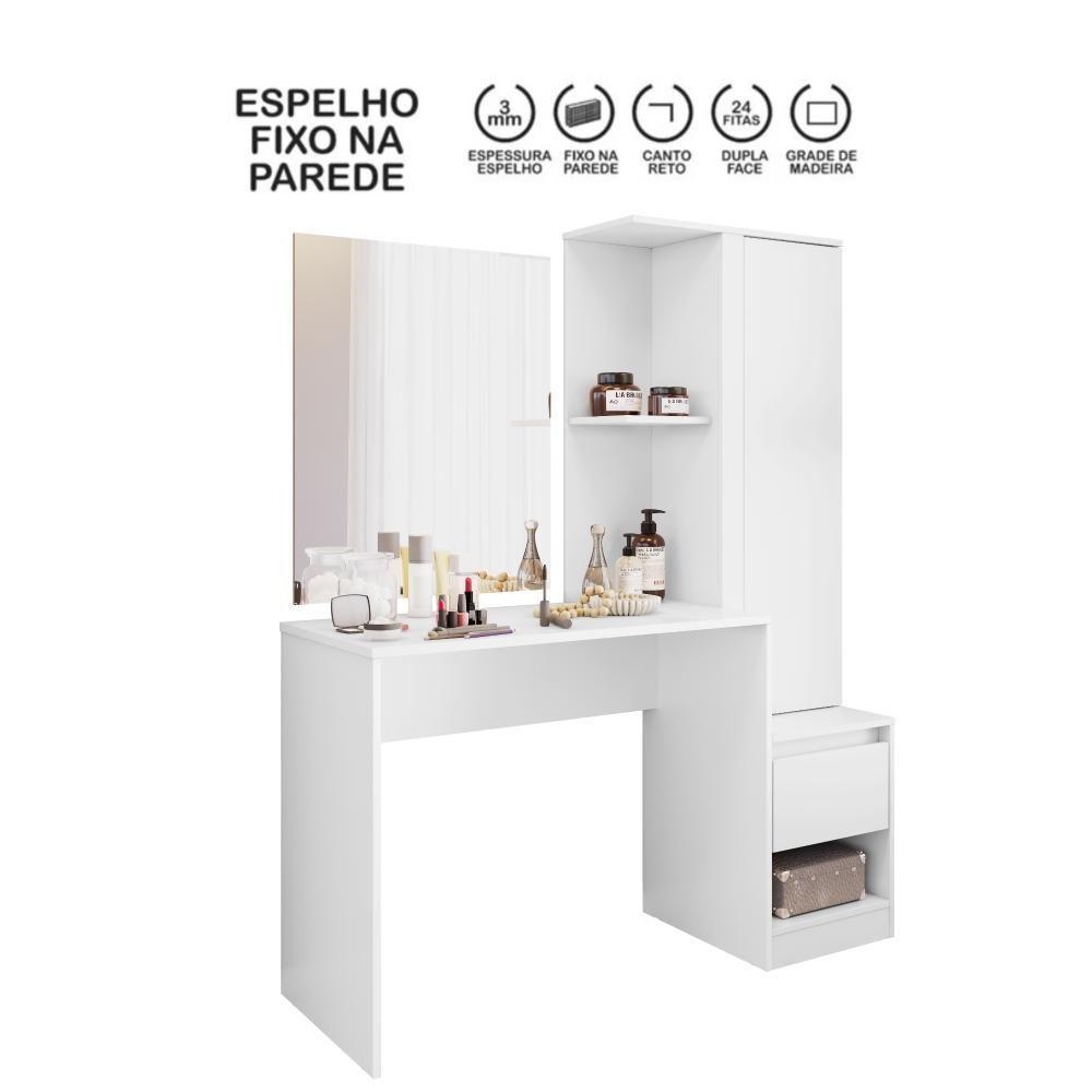 Penteadeira Com Espelho 1 Gaveta E 1 Porta Branco Amoudi Móveis Branco - 5