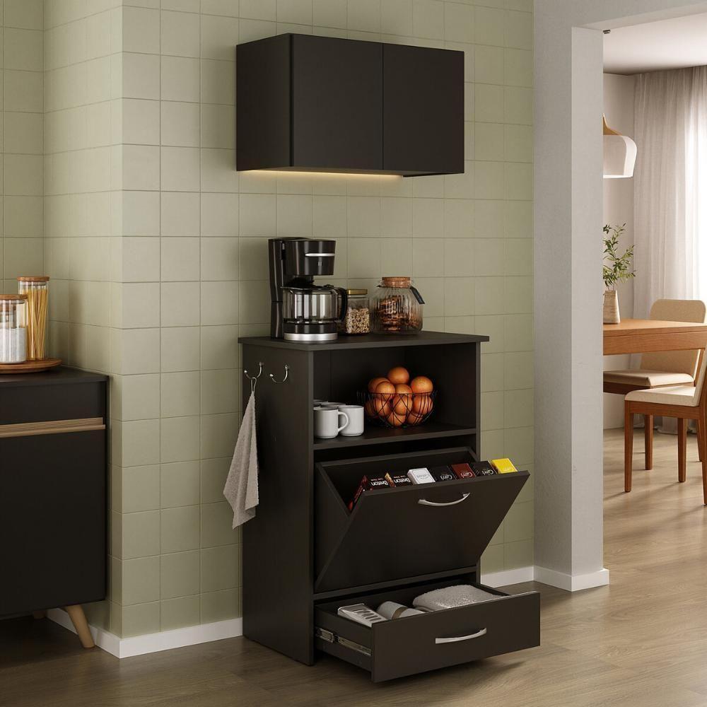 Kit Armário De Cozinha Aéreo 62,5cm Com Balcão Multiuso Multimóveis Mp5063 Preto - 1