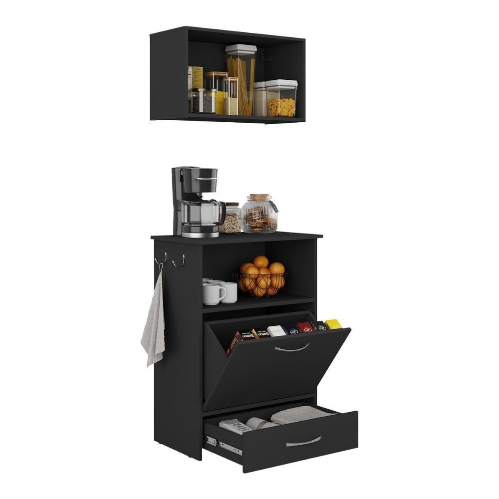 Kit Armário De Cozinha Aéreo 62,5cm Com Balcão Multiuso Multimóveis Mp5063 Preto - 2