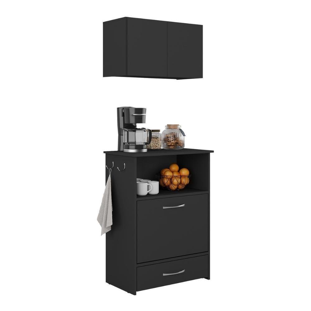 Kit Armário De Cozinha Aéreo 62,5cm Com Balcão Multiuso Multimóveis Mp5063 Preto - 5