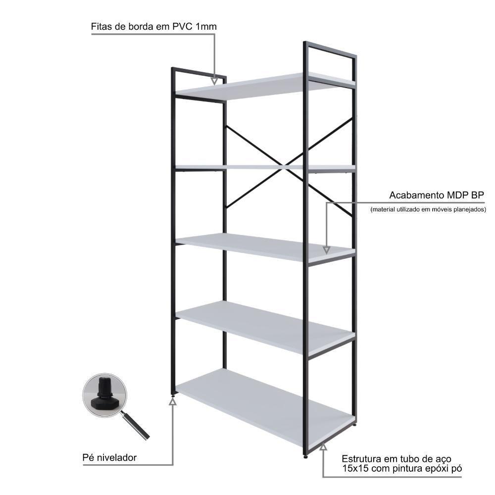 Estante C/05 Prateleiras 152x80x33cm Yon Branco Tx/est.preta Branco Tx/est.preta - 3