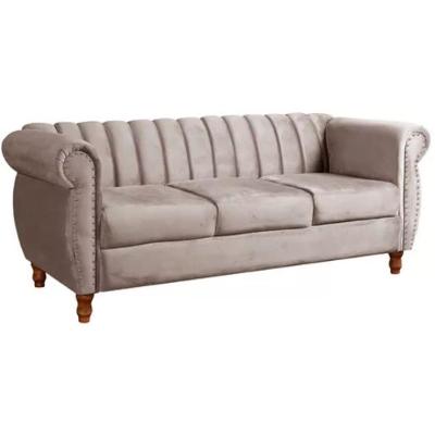 Sofá Chesterfield 3 Lugares Realeza Vintage Retrô Veludo Capuccino