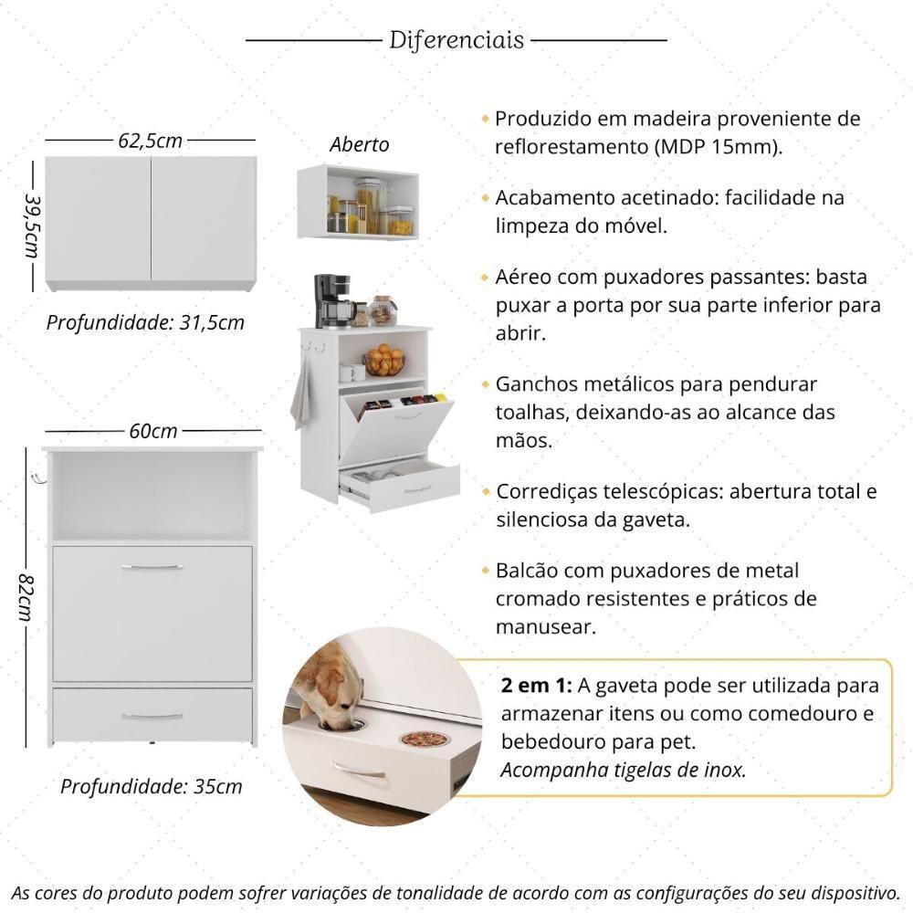 Kit Armário De Cozinha Aéreo 62,5cm Com Balcão Multiuso Multimóveis Mp5063 Branco - 3