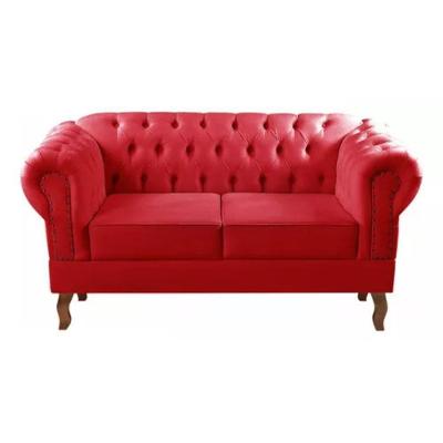 Sofá Chesterfield 2 Lugares Dom Pedro Vintage Retrô Capitonê Suede Vermelho