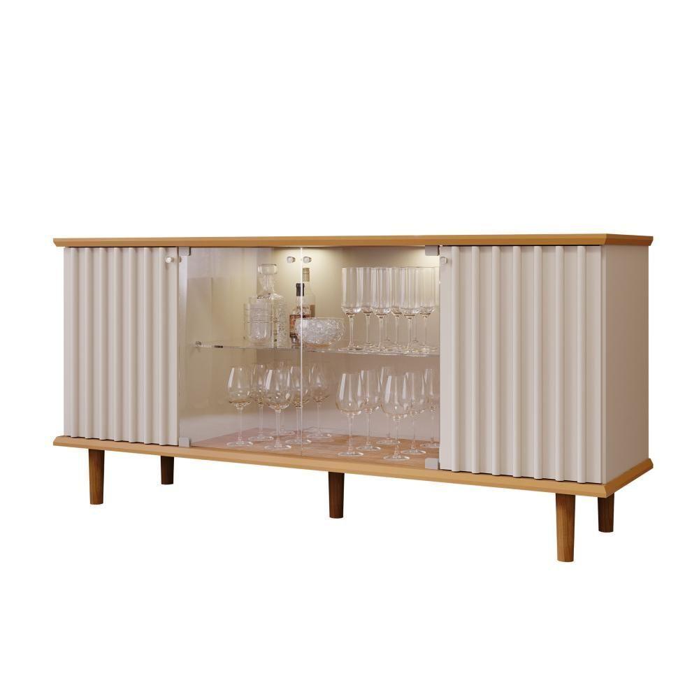 Buffet 4 Portas Com Led Janice Nature/off White Cimol Móveis - 1
