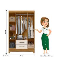 Guarda-roupa Solteiro Infantil 4 Portas 2 Gavetas Paraty Freijó/off White Moval - 3