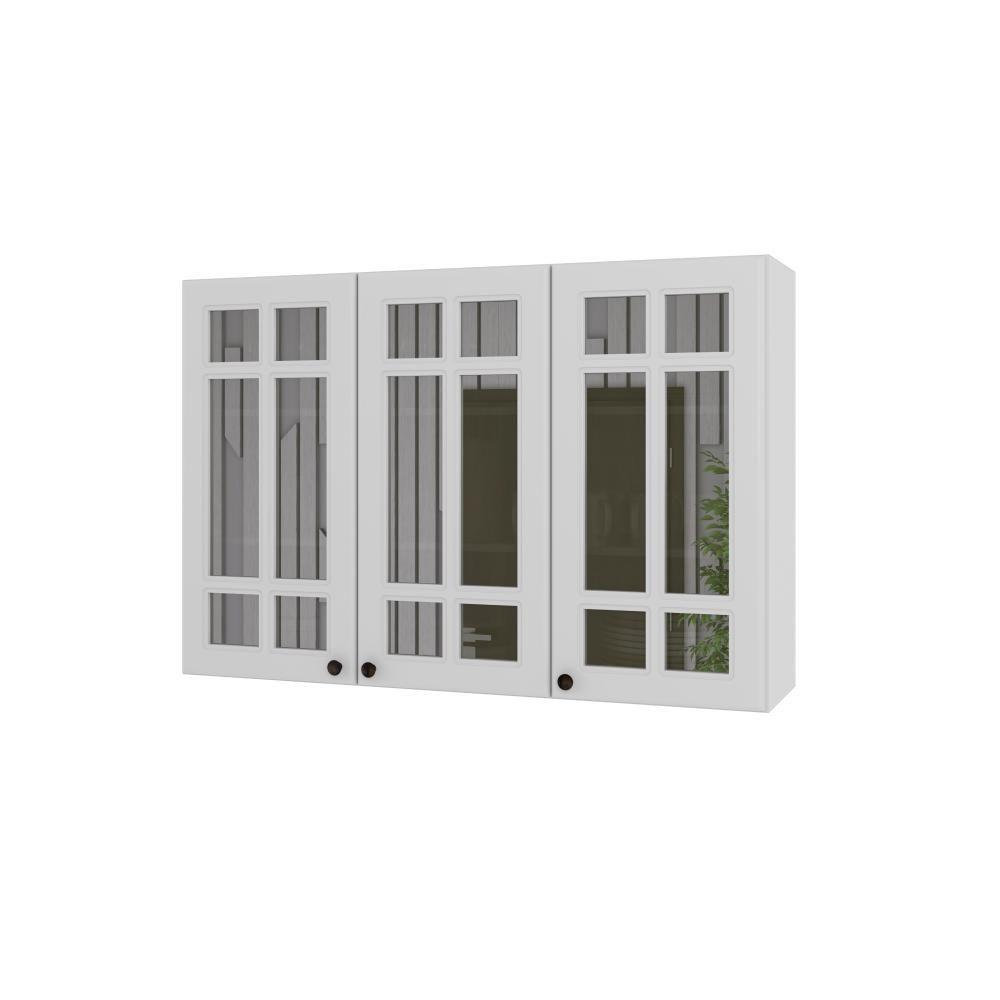 Armário Aéreo 120cm 3 Portas Com Vidro Reflecta Firenze Branco Indekes - 1