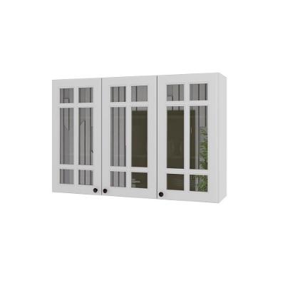 Armário Aéreo 120cm 3 Portas Com Vidro Reflecta Firenze Branco Indekes