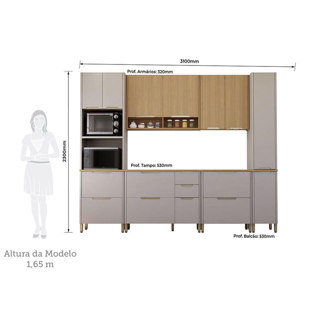 Cozinha Completa 6 Peças Com Tampo Lumina Luciane Móveis Cinammon/Freijó - 2