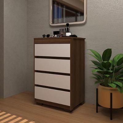 Cômoda Uni 4 Gavetas em MDF com Puxador Cava Amadeirado com Pés Retos