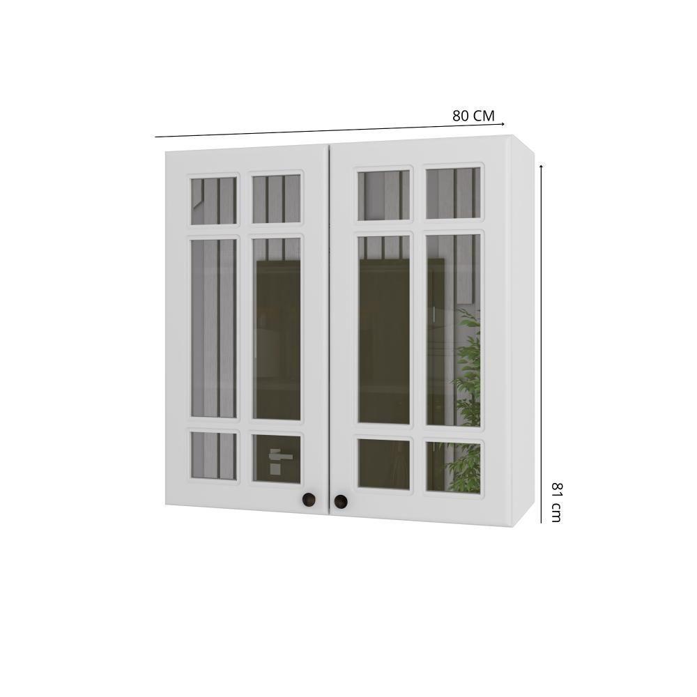 Armário Aéreo 80cm Duas Portas Com Vidro Reflecta Firenze Branco Indekes - 2